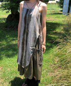 ロングワンピース レイヤードビスチェロングワンピース KHAKI