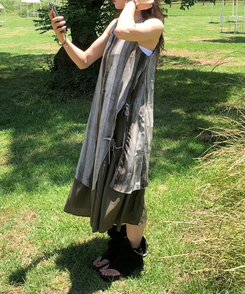 ロングワンピース レイヤードビスチェロングワンピース KHAKI