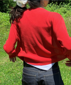 カーディガン シースルースリムカーディガン(6color) RED