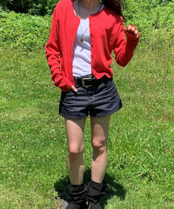 カーディガン シースルースリムカーディガン(6color) RED