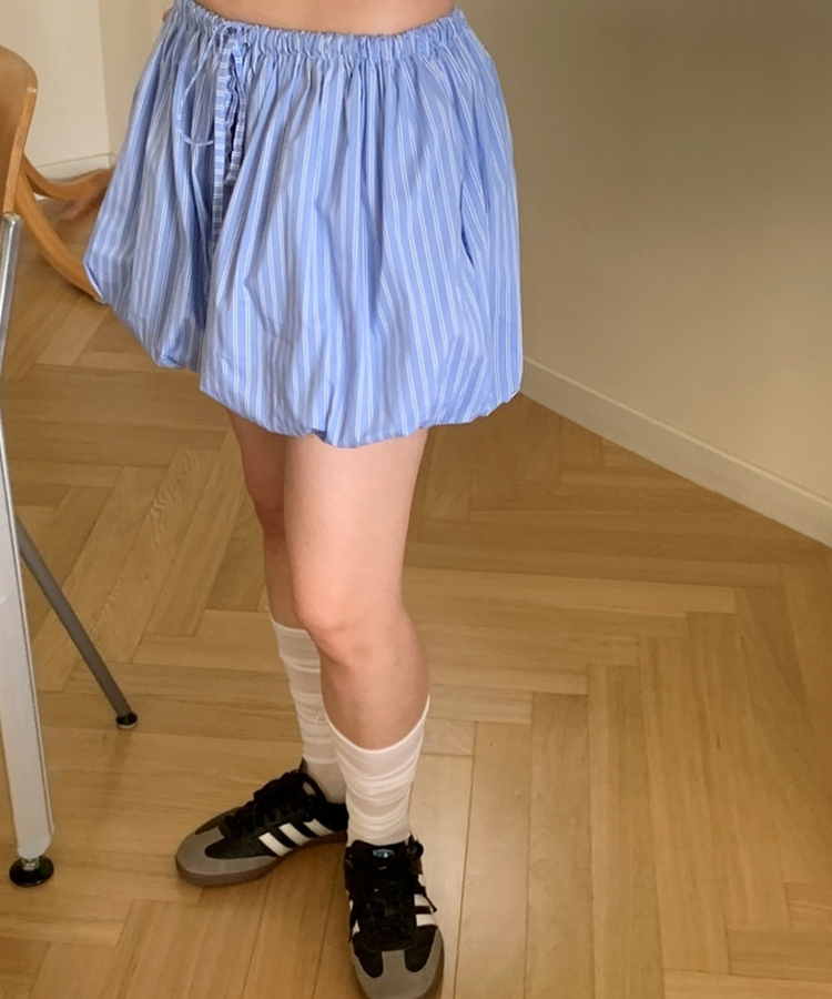 PLEATS PLEASE ストライプ バルーンショートパンツ ストライプバルーンショートパンツ｜ショートパンツ｜韓国ファッション