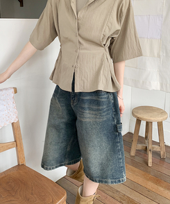 デニム 【丈別】カーペンターバミューダデニムパンツ(5color) VINTAGE DEEP BLUE