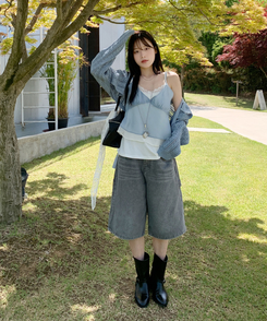 デニム 【丈別】カーペンターバミューダデニムパンツ(5color) grey blue