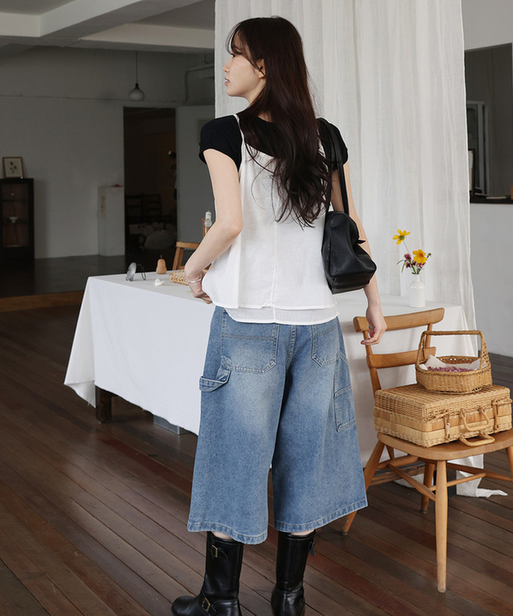 【丈別】カーペンターバミューダデニムパンツ(5color) MID DENIM