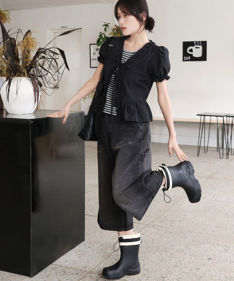【丈別】カーペンターバミューダデニムパンツ(5color) BLACK DENIM