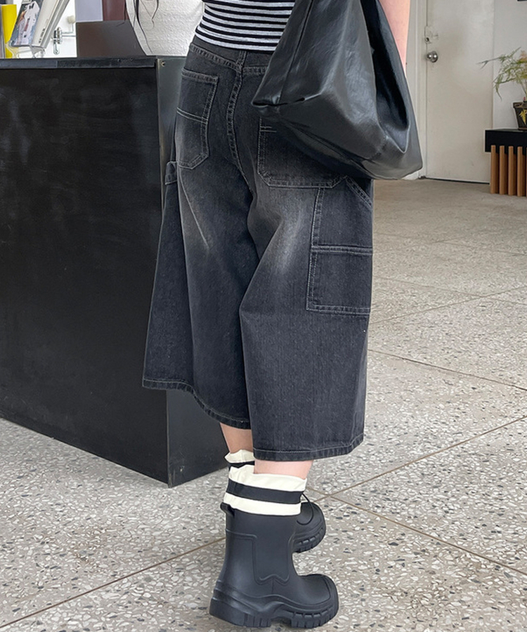 【丈別】カーペンターバミューダデニムパンツ(5color) BLACK DENIM