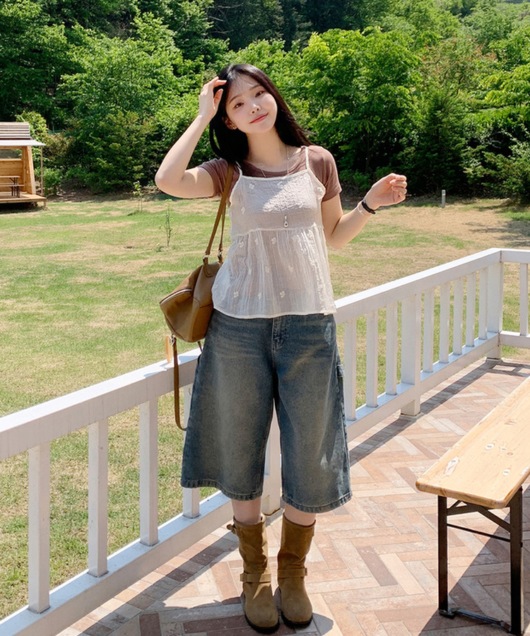 【丈別】カーペンターバミューダデニムパンツ(5color) VINTAGE BLUE