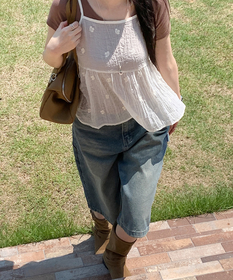 【丈別】カーペンターバミューダデニムパンツ(5color) VINTAGE BLUE