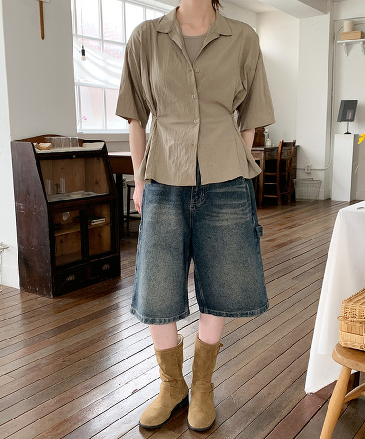 【丈別】カーペンターバミューダデニムパンツ(5color) VINTAGE DEEP BLUE