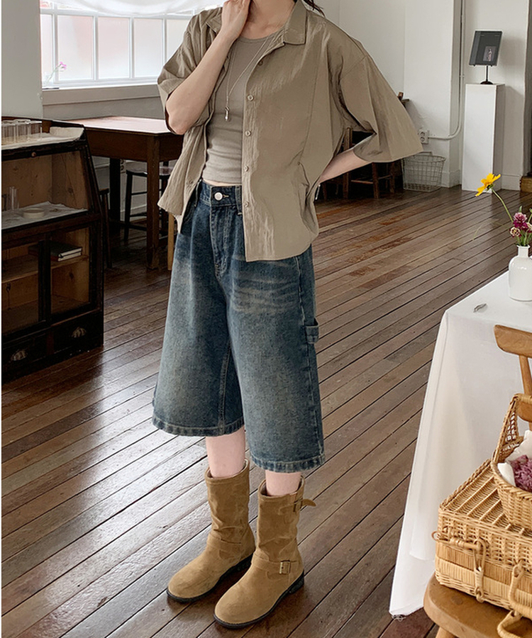 【丈別】カーペンターバミューダデニムパンツ(5color) VINTAGE DEEP BLUE
