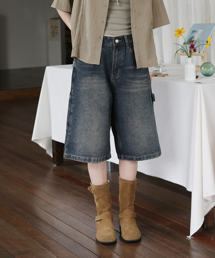 デニム 【丈別】カーペンターバミューダデニムパンツ(5color) VINTAGE DEEP BLUE