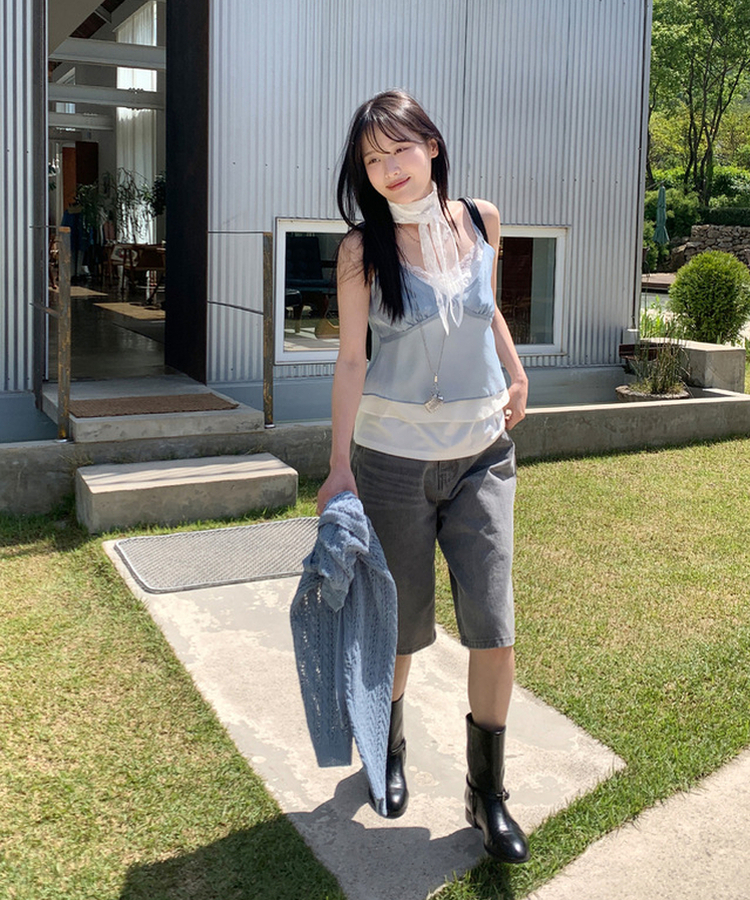 【丈別】カーペンターバミューダデニムパンツ(5color) grey blue