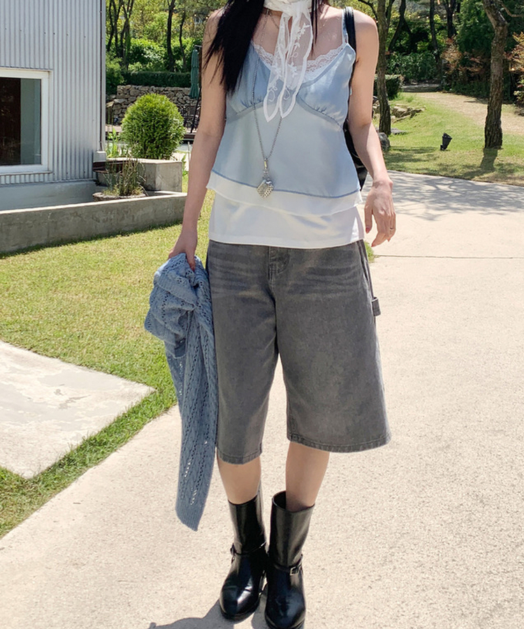 【丈別】カーペンターバミューダデニムパンツ(5color) grey blue