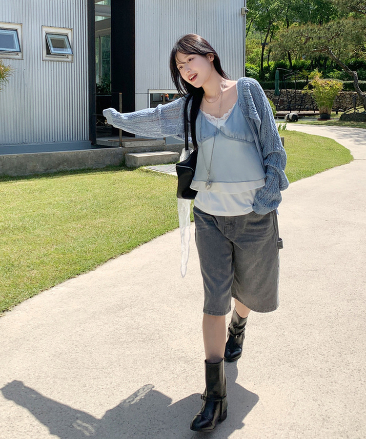 【丈別】カーペンターバミューダデニムパンツ(5color) grey blue