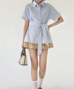 シャツ コットンラップ半袖シャツ LAVENDER BLUE