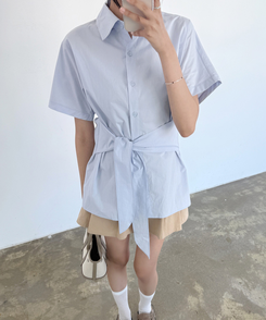 シャツ コットンラップ半袖シャツ LAVENDER BLUE