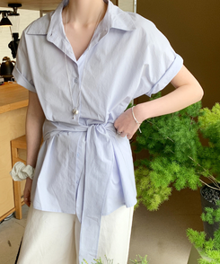 シャツ コットンラップ半袖シャツ LAVENDER BLUE