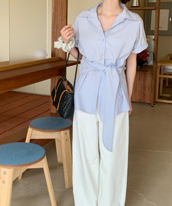 シャツ コットンラップ半袖シャツ LAVENDER BLUE