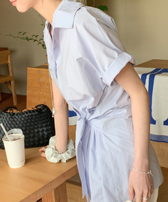 シャツ コットンラップ半袖シャツ LAVENDER BLUE