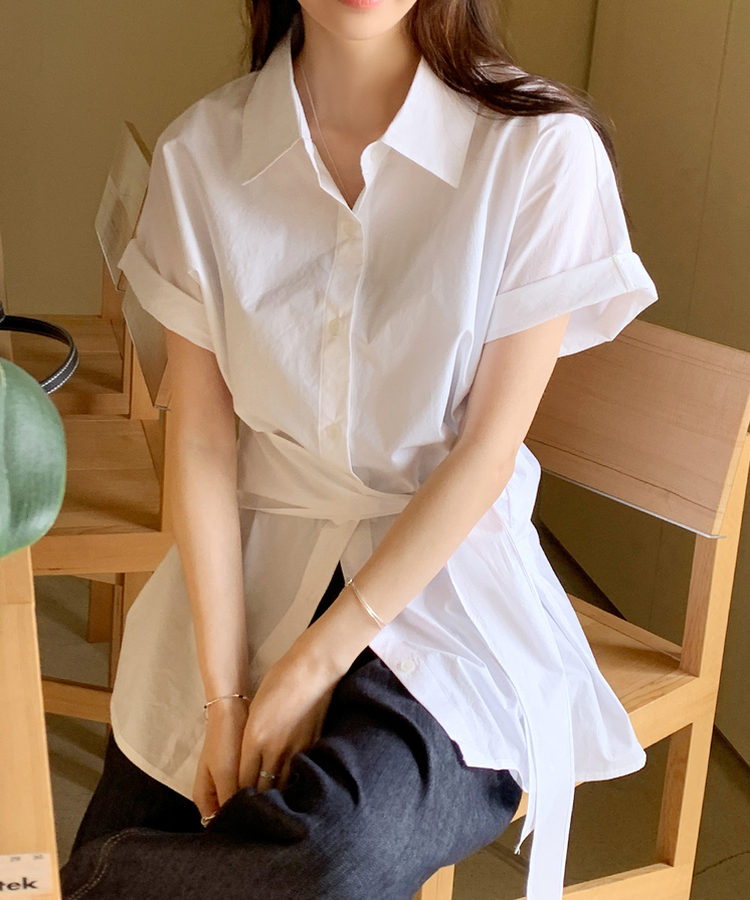 コットンラップ半袖シャツ IVORY