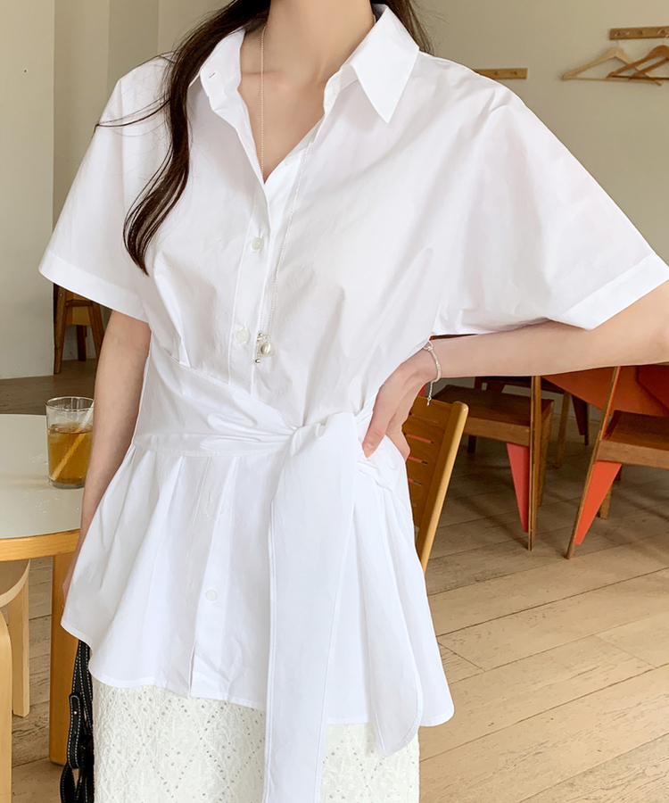 コットンラップ半袖シャツ IVORY