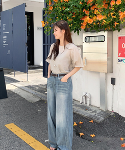 ブラウス グロッシー半袖ブラウス ASH-BEIGE