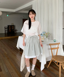 ブラウス グロッシー半袖ブラウス IVORY