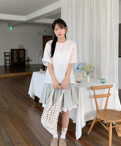 ブラウス グロッシー半袖ブラウス IVORY
