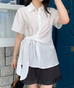 シャツ シンプルラップ半袖シャツ IVORY