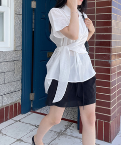 シャツ シンプルラップ半袖シャツ IVORY