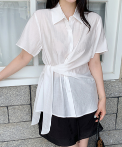 シャツ シンプルラップ半袖シャツ IVORY