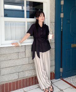 シャツ シンプルラップ半袖シャツ BLACK