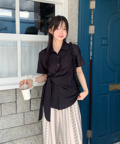 シャツ シンプルラップ半袖シャツ BLACK