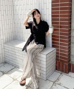シャツ シンプルラップ半袖シャツ BLACK