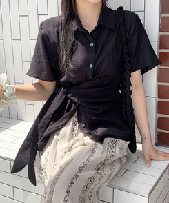 シャツ シンプルラップ半袖シャツ BLACK
