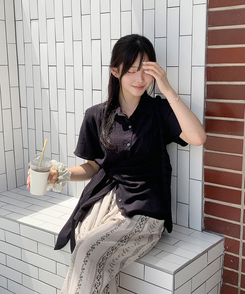 シャツ シンプルラップ半袖シャツ BLACK