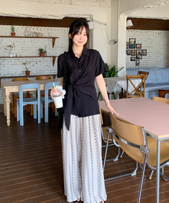 シャツ シンプルラップ半袖シャツ BLACK