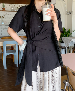 シャツ シンプルラップ半袖シャツ BLACK