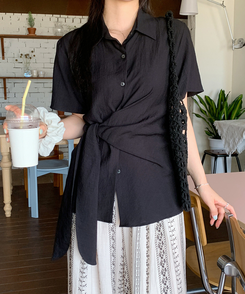 シャツ シンプルラップ半袖シャツ BLACK