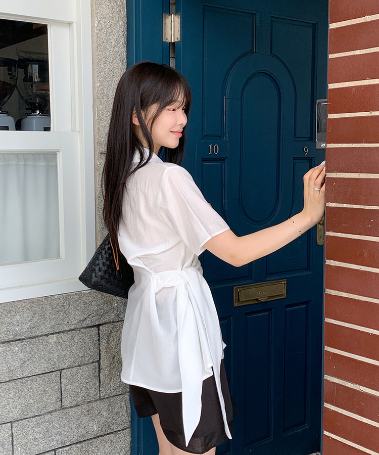 シンプルラップ半袖シャツ IVORY