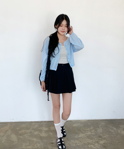 ミニスカート プリーツAフィットスカートパンツ BLACK