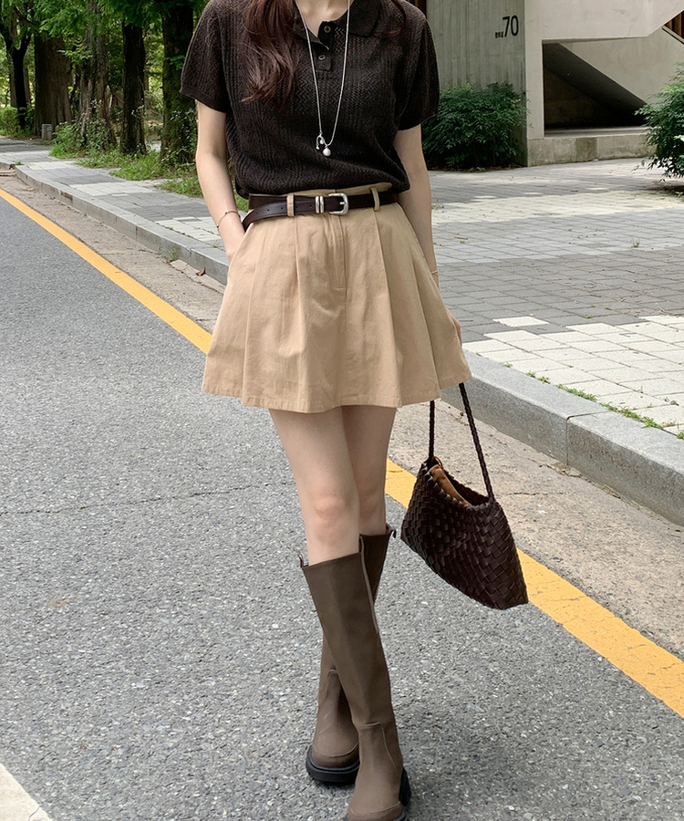 プリーツAフィットスカートパンツ BEIGE