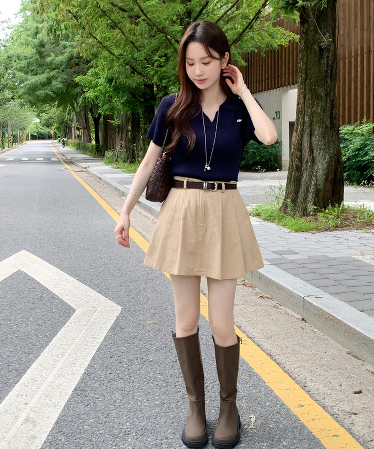 ミニスカート プリーツAフィットスカートパンツ BEIGE