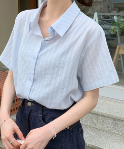 シャツ アイレットアンバランスシャツ SKYBLUE