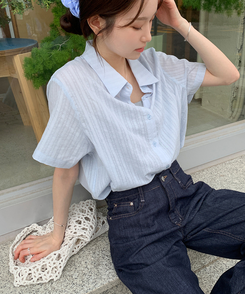 シャツ アイレットアンバランスシャツ SKYBLUE