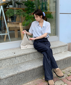 シャツ アイレットアンバランスシャツ SKYBLUE