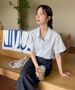 シャツ アイレットアンバランスシャツ SKYBLUE