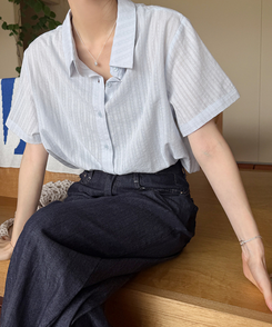 シャツ アイレットアンバランスシャツ SKYBLUE