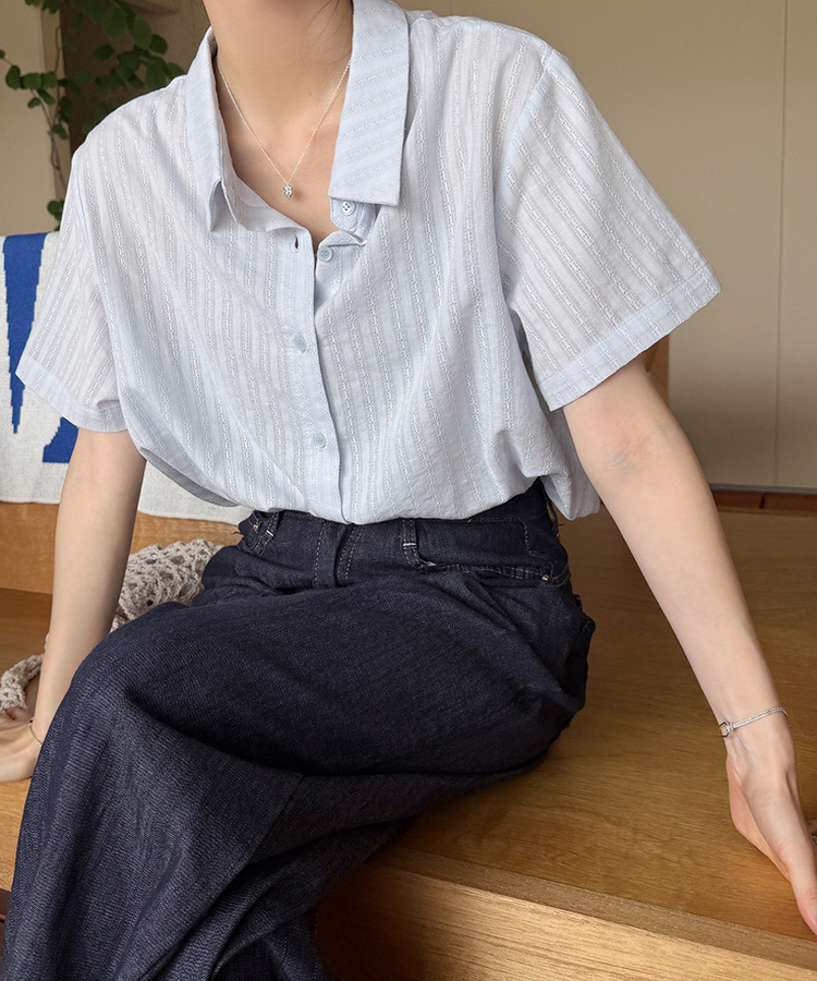 アイレットアンバランスシャツ SKYBLUE
