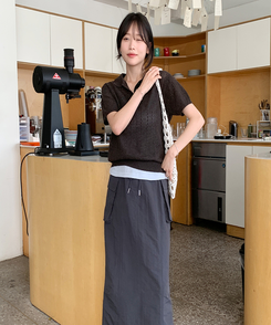 半袖Tシャツ シースルーリネン半袖ニット BROWN